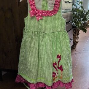 Rare Editions Green and Pink Flamingo Dress